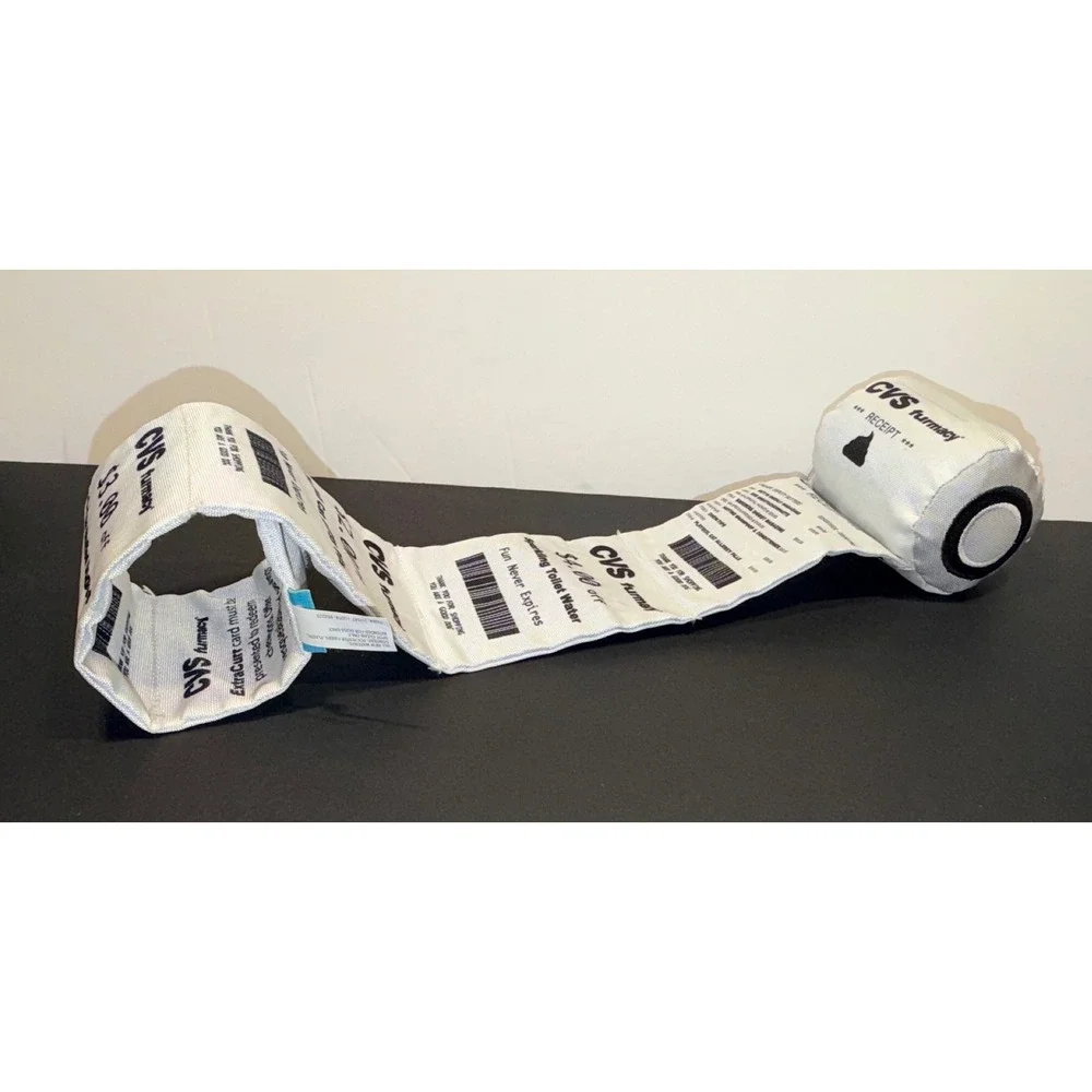 BarkBox CVS Furmacy Receipt Plush Crinkle Squeaky Dog Toy Long Interactive White